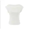 Camiseta casual raglán de manga corta elástica, estilo nicho ajustado, cuello barco para mujer, top simple de verano ajustado