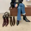 Botas Altas de Tacón Grueso con Punta Aguda para Mujer, Caña Media, 2026 Otoño/Invierno, Botines Nuevos, Cremallera Trasera Fruncida, Botas de Montar