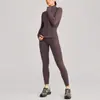 Conjunto de chaqueta de yoga transfronterizo, conjunto de top de manga larga con cremallera de secado rápido, conjunto de pantalones de yoga transpirables que absorben la humedad para deportes de running para mujer