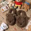 Pantuflas transfronterizas, pantuflas peludas de pareja, antideslizantes, cálidas, pantuflas de casa de invierno, forradas de felpa, engrosadas, diseño lindo de oso