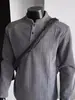Nova camiseta masculina de manga longa, gola Henley, casual de negócios, camada base, gola alta, forrada com fleece, moletom quente, disponível em preto e cinza