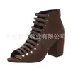 Juyuan En Stock 2026 Nuevo Verano Correa Tachonada Estilo Europeo y Americano Tacón Grueso Zapatos de Mujer Talla Grande Sandalias de Tacón Alto para Exportación