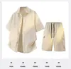 Conjunto de Camisa de Seda de Gelo para Homens, Roupa Casual de Verão Solta Estilosa, Conjunto Completo de Shorts de Trabalho Bolha Tendência de Manga Curta