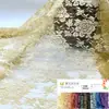 Tela de encaje de flor rosa con hilo dorado multicolor, tela de encaje dorado