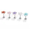 Pendientes de Titanio F136 con Zirconia en Forma de Gota de Agua, Tallado Fino de Flor de Cerezo, Piercings de Labio, Joyería de Repuesto para Piercing Interno en Espiral