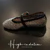 Versión de Piel de Oveja ~4 cm de Altura que Aumenta los Zapatos Planos de Malla Mary Jane, Zapatos de Ballet, Impresionantes Zapatos Planos de Estilo Francés Completamente Tachonados de Diamantes para Mujer
