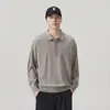 Suéter de punto con cuello tipo polo para hombre Otoño Invierno Versátil Color Sólido Cuatro Botones Holgado Manga Larga Jersey Top Casual