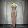 Nuevo Vestido Largo de Malla con Estampado de Pedrería de Comercio Exterior con Tirantes Sexy Europeo y Americano para Fiesta de Gala Alfombra Roja Formal