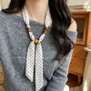 Bufanda Larga de Seda Estampada de Lunares de Alta Gama Estilo Coreano Nuevo Modelo 2026 Cinta de Cuentas Ajustable Bufanda Collar Vintage