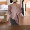 Tricô Pulôver de Cor Pura Suave e Simples com Decote em V para Mulheres Coreano Outono e Inverno Novo Solto Preguiçoso Macio Encerado Top de Tricô