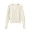 Cardigan de Tricô Branco Novo para Primavera de 2025, Cintura Alta, Decote V, Manga Longa, Feminino, Cintura Apertada, Emagrecimento, Camisa para Ar Condicionado, Suéter, Casaco