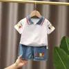 Ropa Infantil Nuevo Estilo de Moda Niños Bebé Dos Piezas Manga Corta Bordado Letra Rayas Traje 0-1-2-3-4-5 Años
