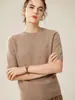 Suéter de manga corta de cachemira 100% pura para otoño e invierno, prenda interior de moda para mujer, camisa básica sencilla de cuello redondo y color liso.