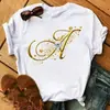 Algodón Puro Nuevo Estilo Acuarela Letra Moda Camiseta para Mujer con Diseño Personalizado Letra Camiseta de Manga Corta