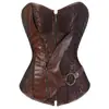 6725# Corsé Gótico con Cremallera Marrón Estampado, Moldeador de Abdomen de Cuero, Colgante de Corte