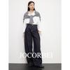 Pantalones vaqueros JOCORBEI [ritmo de tanino] cintura deconstruida color primario tubo recto pierna ancha casual que cubre la cadera buena versión