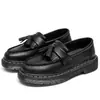 Mocasines con Borlas Rayados Blancos y Patrón de Lichi Transfronterizos para Mujer, Zapatos Pequeños de Cuero Genuino de Caña Baja, Zapatos Redondos de Moda Británica de Capa Superior para Estudiantes
