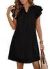 2026 Ropa de Mujer Europea y Americana Amazon Tk Nuevo Estilo de Verano Cuello en V Doble Volante Manga Corta Plisado Floral Vestido