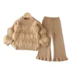 Conjunto de Suéter para Niña Otoño/Invierno Nuevo 2026 Suéter Brillante con Diamantes y Pantalones Acampanados Conjunto de Dos Piezas de Punto