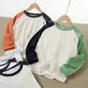 Camisetas Interiores de Algodón Puro para Niños, Camisetas de Manga Larga Bloque de Color para Niños y Niñas, Tops de Cuello Redondo para Niños de Edad Media, Ropa para Niños de Primavera y Otoño