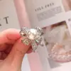 Anillo Vintage de Perlas con Lazo Estilo Francés Transfronterizo para Mujer, Diseño Abierto Ajustable, Minimalista Chic, Versátil, Lleno de Pedrería