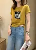 Fornecimento direto de camisetas de algodão canelado de 220g para mulheres da fábrica de origem, tops de manga curta slim fit para o verão, Treze Linhas de Guangzhou