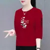 Ropa para madre de mediana edad y ancianas, comercio exterior transfronterizo, manga tres cuartos, estampada, holgada, adelgazante, casual, top rejuvenecedor, camiseta básica