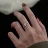 Anillo de Plata de Ley Cruz Amor para Mujer Nicho Lujo Ligero Pequeño Diamante Roto Apertura Dedo Índice Anillo Moda Personalidad