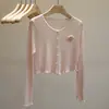 Cárdigan de Punto Ultra-Hada Floral Tridimensional para Mujer, Suéter Chal de Aire Acondicionado Corto Suave y Elegante