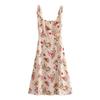2023 Verão Novo Estilo Francês Pequeno Estampa Floral Slim-fit Slim-fit Sexy Side Slit Strap Vestido