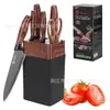 Juego de cuchillos de cocina de acero inoxidable de siete piezas, cuchillo para rebanar afilado, cuchillo de chef, juego completo de cuchillos, soporte para cuchillos con veta de madera, juego de cuchillos de cocina