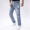 Jeans para Hombre de Pierna Recta No Elásticos Azul Claro con Estilo Desgastado y Deshilachado