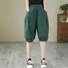 AlgodónVerano Delgados Casuales Pantalones Cortos Mujer Sueltos Tallas Grandes Cintura Alta Pantalones de Cinco Puntos Pierna Ancha Cintura Elástica Pantalones Harem