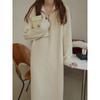 Otoño e Invierno nuevo estilo coreano solapa media cremallera suéter de punto grueso de manga larga para mujer vestido holgado de largo medio