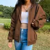 Sudadera con capucha de terciopelo de color liso para mujer, chaqueta de manga larga, top suelto con cremallera, estilo callejero, de Amazon transfronterizo