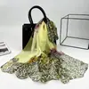 Cachecol Longo de Cor Contrastante com Estampa de Leopardo 50*160 Cachecol Longo de Seda de Alta Qualidade Cachecol de Georgete Similar à Seda Cachecol Fino de Seda Feminino