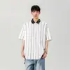 NASA Verano Estilo Americano Marca de Moda Camisa Casual Cuello Solapa Moderna Holgada Camiseta Rayada Sentido de Alta Gama Guapo Casual Camiseta Casual