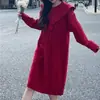 Vestido suéter con cuello de muñeca azul marino para mujer, otoño e invierno, nuevo, estilo suelto perezoso, tejido trenzado, longitud media, suéter exterior