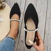 Nuevos Zapatos Planos de Punto con Punta para Mujer Talla Grande de Comercio Exterior Transpirables con Perlas y Boca Baja Mocasines wish Source