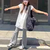 Pantalones casuales de lunares acampanados para maternidad para mujeres petite, que no aprietan en el vientre, elásticos, estilo coreano, adelgazantes, adecuados para que los usen las mujeres embarazadas al salir