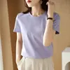 Plus size cor sólida pescoço redondo mercerizado algodão clássico manga curta T-shirt Slim fit emagrecimento feminino primavera e verão simples fundo meia manga