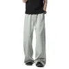 Pantalones de Chándal Blancos de Pierna Ancha con Cordón, Tejido de Punto de Color Sólido, Corte Holgado, Caída Suelta, Color Puro, Moda Urbana, Pantalones Largos Casuales para Hombre