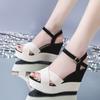 Sandalias peep toe mujer huecas plataforma oculta altura transpirable cuña tacón alto 11cm Sandalias romanas comercio exterior transfronterizo