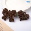 Colgante con Agujero para Colgar Estampado de Leopardo Flocado Colgante de Corazón con Lazo Accesorios para Colgar Bolsas Acrílico DIY Joyería Cadena de Teléfono Móvil