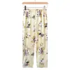 Pantalones de Casa de Fibra Hilada en Anillo Tejida de Primavera 2026 Estilo Nuevo, Versión Delgada de Verano, Pantalones de Dormir para Mujeres de Mediana Edad y Mayores, Pantalones Rectos para Mamá, Se Pueden Usar Afuera
