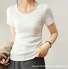 Camiseta de Algodón de Alta Gama Versátil con Cuello en U para Mujer de Manga Corta 2024 Verano Nueva Camiseta Superior Holgada Adelgazante Camiseta Básica