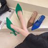 2025 primavera novas sandálias femininas de bico vazio com salto alto verde plus size sapatos femininos bico fino salto agulha salto médio sapatos de camada única