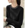 Camiseta Básica de Punto Versátil con Pedrería para Mujer 2025 Nueva Primavera y Otoño Ropa Interior Elegante Suéter de Otoño e Invierno para Mujer Tallas Grandes