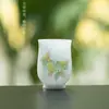 Taza de Té Floral Pintada a Mano de Arcilla de Jade Blanco, Taza Maestra de Cerámica, Taza de Aromas de Porcelana Blanca de Dehua, Juego de Té Kung Fu para el Hogar