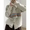 2026 Suéter Cardigan Bufanda Jacquard Fair Isle Otoño Invierno Cuello Redondo Holgado Cálido Tejido Exterior Prendas de Punto Suave Pegajoso